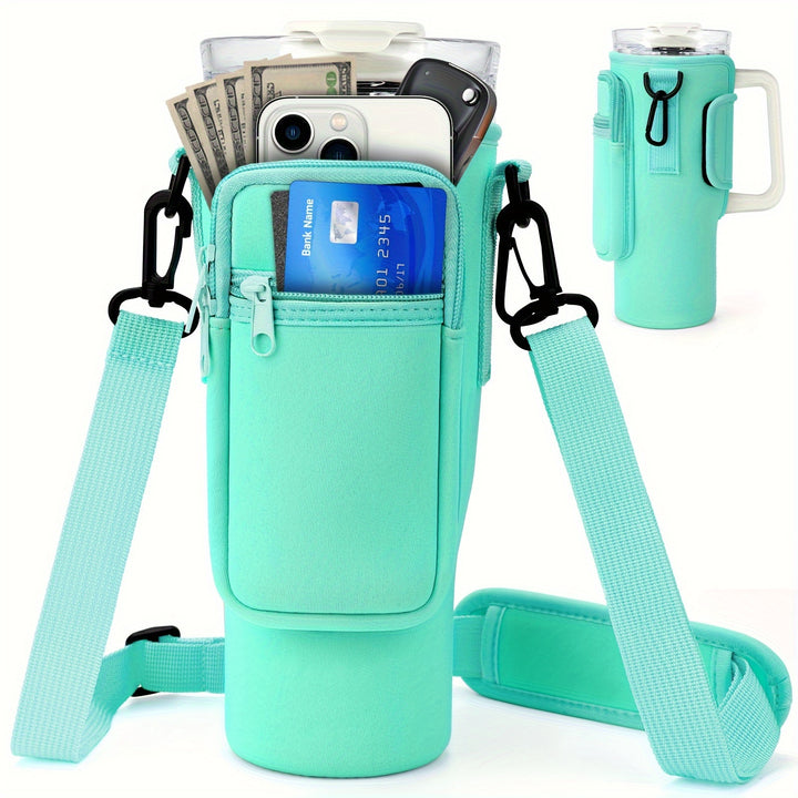 1pc Water Bottle Holder with Strap and Pocket For 40oz Tumbler Cup, Water Bottle Pouch With Adjustable Strap, Cup Accessories - Total Trends Fusion