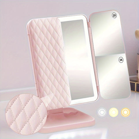 Makeup Mirror with 78 LED Lights, Two Power Supply Modes, Adjustable Touch Screen and 1x/2x/3x Magnification Tri-Fold Vanity Mirror, Gift for Women-pink - Total Trends Fusion