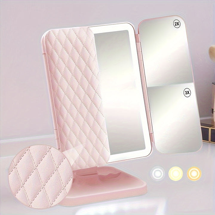 Makeup Mirror with 78 LED Lights, Two Power Supply Modes, Adjustable Touch Screen and 1x/2x/3x Magnification Tri-Fold Vanity Mirror, Gift for Women-pink - Total Trends Fusion