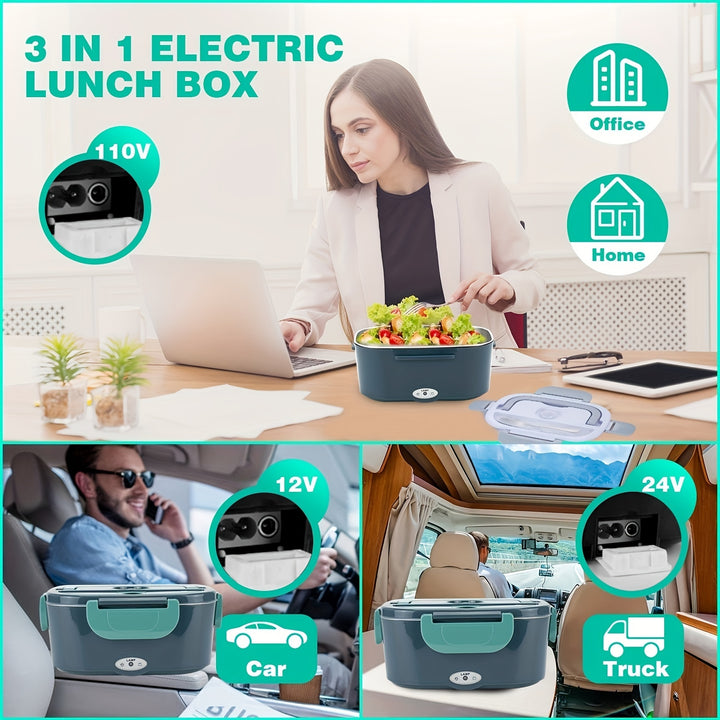 Electric Lunch Box Food Heater for Work - 12V/24V/110V Food Warmer for Car Truck Outdoor with Stainless Steel Containers Potable Heating lunch Box for Adults Camping - Total Trends Fusion