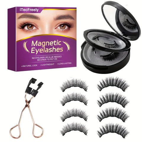 8 Pairs Reusable Dual Magnetic Eyelashes Kit, No Glue 3D False Eyelashes with Applicator, Waterproof, Easy to Wear, Natural Looking - Total Trends Fusion