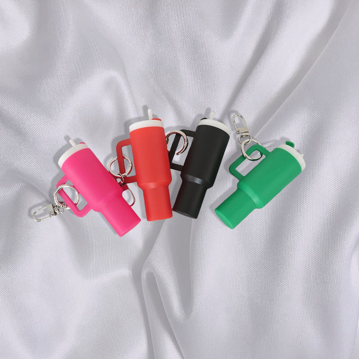 Chic Cartoon-Themed Mini Cup Keychain - Pvc, Climbing Clip Design For Women & Men - Perfect For Stanley Cups, School Bags & Anniversary Gifts - Total Trends Fusion