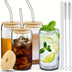 4Pcs Drinking Glasses with Bamboo Lids and Glass Straw - 16 Oz Can Shaped Glass Cups for Beer, Ice Coffee, Cute Tumbler Cup Great for Soda Boba Tea Cocktail Include 2 Cleaning Brushes - Total Trends Fusion