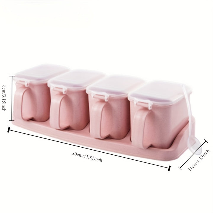 3-In-1 Multi-Compartment Spice Organizer - Acid & Alkali Resistant, Non-Slip Rubber Base, Easy-Clean Kitchen Storage For Salt, Sugar, Pepper - Beige/Pink - Total Trends Fusion