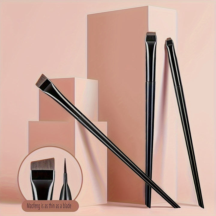 3Pcs Ultra-Thin Eyebrow Brush Set - Angled Precision Eyeliner Makeup Brushes, Synthetic Bristles Slanted Eye Brow Tinting Kit - Total Trends Fusion