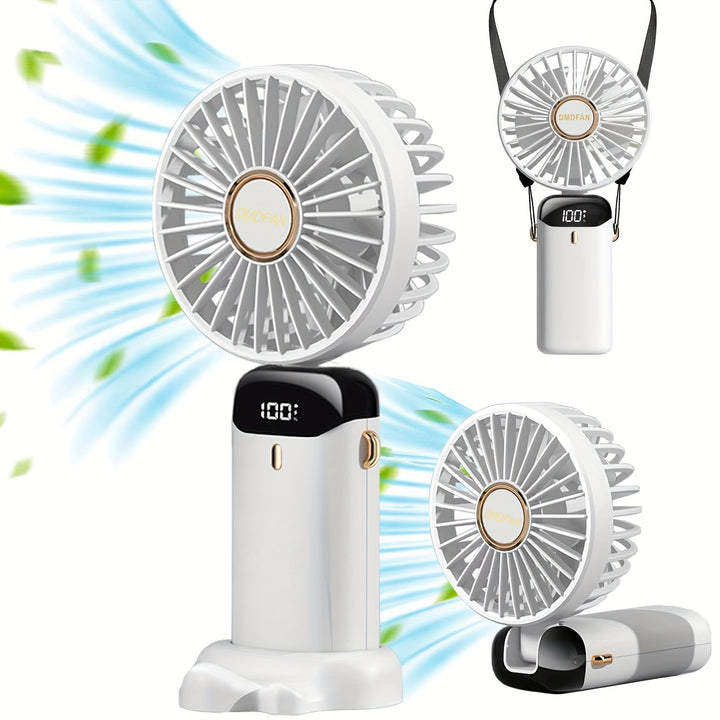 Portable Mini Handheld Fan - 5000mAh USB Rechargeable, Touch Control, 5-Speed Foldable Fan, LED Display, For Home, Office, Outdoor Hand Held/Desk/Neck Fan 3 In 1 Mini Fan With Base - Total Trends Fusion