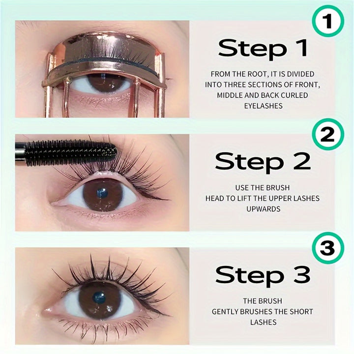 3PCS Set 4D Silk Fiber Mascara, Black, Long-Lasting, Clump-Free, Smudge-Proof, Dense Curling Effect With Olive Brush Head For Voluminous Eyelashes - Total Trends Fusion