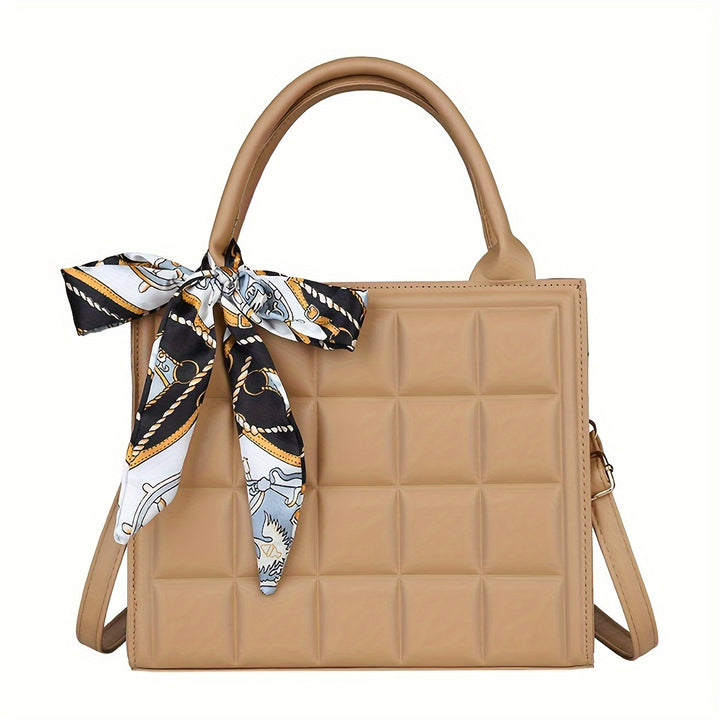 Womens Plaid Vintage Shoulder Bags Soft Embossed Design Crossbody Bags With Chic Scarf Pendant Commuter Office Bags - Total Trends Fusion