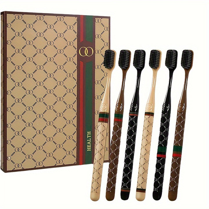 6-Piece Luxury Toothbrush Set in Elegant Box - Deep Clean Oral Hygiene for Adults - Soft Bristles for Gentle Teeth Care - Total Trends Fusion