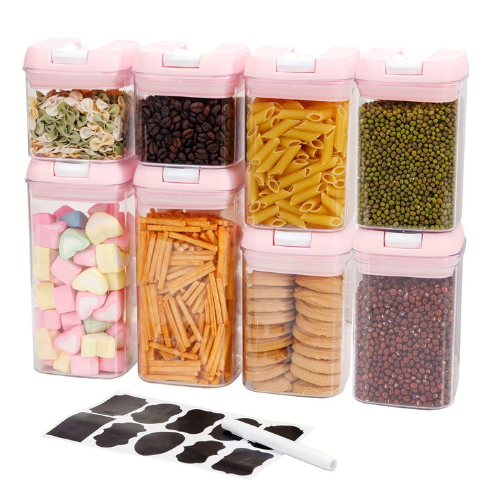 Pink Airtight Food Storage Container Set-10 Piece BPA Free Clear Plastic Cereal Canisters with Easy Lock Lids-Kitchen & Pantry Organization Containers for Sugar, Flour, Cereal, Labels & Marker (SC001, SC002, SC003, SC004) - Total Trends Fusion