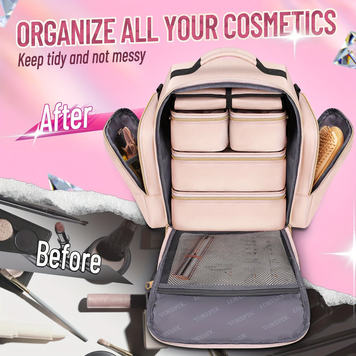 Large Travel Makeup Bag Organizer with 4 Removable Cases & 1 Jewelry Organizer Roll, Multiple Storage Pockets Cosmetic Bag Holds Toiletries/Skin Care/Hair Supplies/Brush, Gift For Women, Pink - Total Trends Fusion