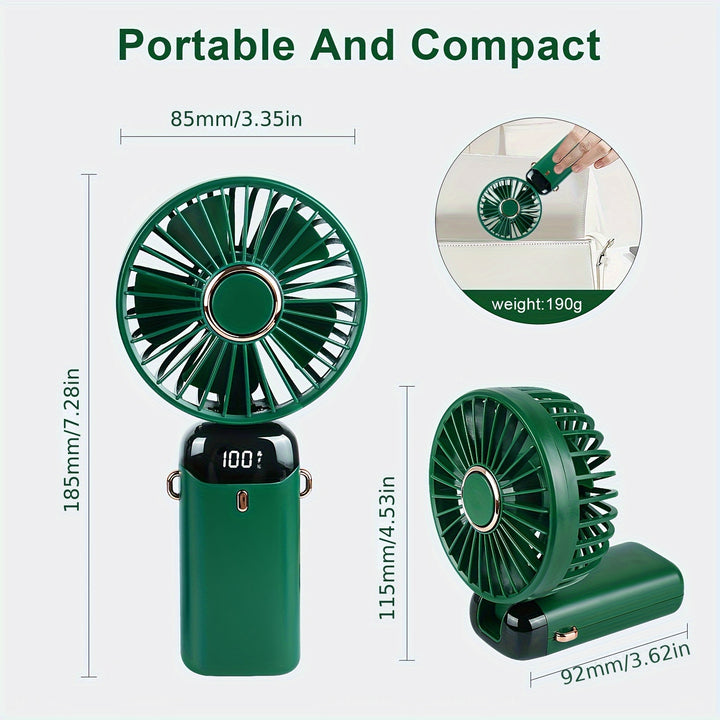 Portable Handheld Fan Hand Held Fan 5 Speeds USB Rechargeable 5000mah Personal Pocket Desk Fan With LED Display 7-16Hs Quiet Working For Office Outdoor Travel Home - Total Trends Fusion