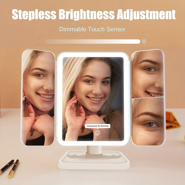 Makeup Mirror with 78 LED Lights, Two Power Supply Modes, Adjustable Touch Screen and 1x/2x/3x Magnification Tri-Fold Vanity Mirror, Gift for Women-pink - Total Trends Fusion