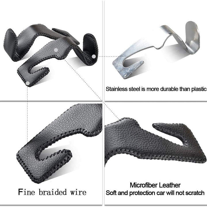 Car Hooks Universal Car Vehicle Back Seat Headrest Hanger Holder Hook Microfiber Leather & Stainless Steel for Bag Purse Cloth Drink Grocery (Black)