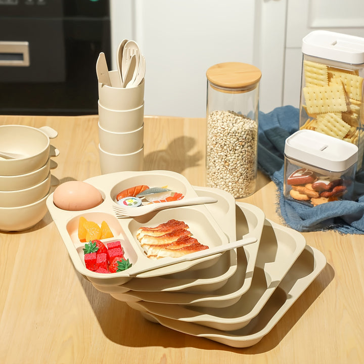 24pc Wheat Straw PP Plate Set, Unbreakable, BPA-Free, Reusable, Anti-scalding, Easy To Clean, Microwave Dishwasher Safe, Camping Utensils For Kitchen, Outdoor, Party, Home, Tableware Accessories, Beige - Total Trends Fusion
