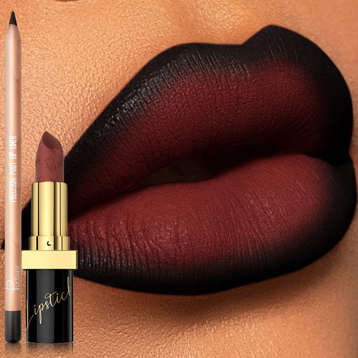 "2pcs Matte Lipstick & Lip Liner Set | Long-Lasting Burgundy Shades for All Skin Types"