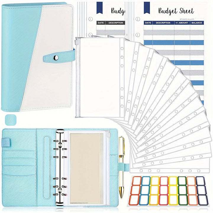 Multifunctional A6 Budget Binder with 12 Clear Zip Pockets and 12 Budget Sheets PU Cash Envelopes Portable Envelopes Organizer for Budgeting and Money Saving - Total Trends Fusion