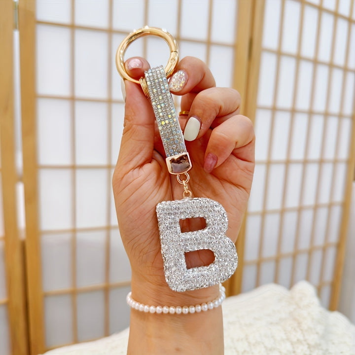 Sparkling Rhinestone Alphabet Keychain - Lucky Crystal Pendant, Shiny Alloy Charm For Bags & Backpacks - Perfect Gift For Birthdays & Special Occasions - Total Trends Fusion