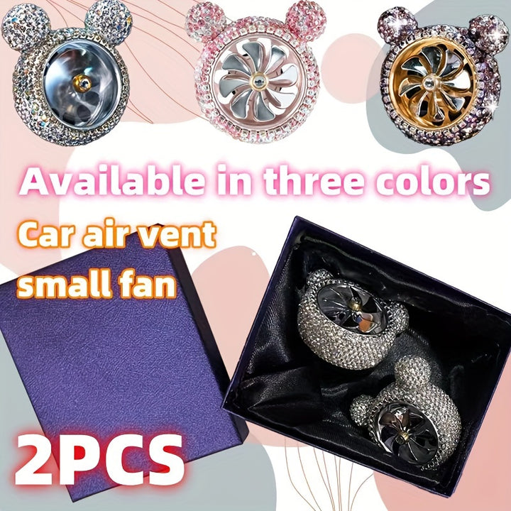 2pcs car diamond-inset tuyere rotary fan car perfume car tuyere clip decoration air conditioning port - Total Trends Fusion