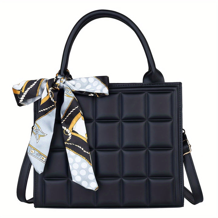 Womens Plaid Vintage Shoulder Bags Soft Embossed Design Crossbody Bags With Chic Scarf Pendant Commuter Office Bags - Total Trends Fusion