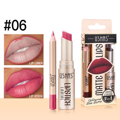 Ushas 12 color matte lipstick and lipliner two-color set - to achieve the perfect, lasting matte effect, with precise contour, suitable for all skin types of moisturizing formula, suitable for any occasion, is an ideal gift - Total Trends Fusion