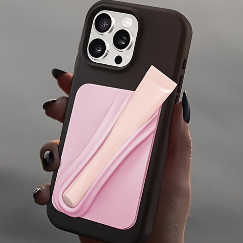 Lip Gloss Holder Phone Case, Secure Silicone Lipstick Lip Balm Holder Of Cell Phone, Adhesive Stick On For Back, Compatible For IPhone Samsung Galaxy Moto And Android Smartphones, Pink, White, Black - Total Trends Fusion