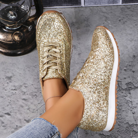 "Ladies’ Low-Top Sneakers | Casual Shoes with Shiny Straps"