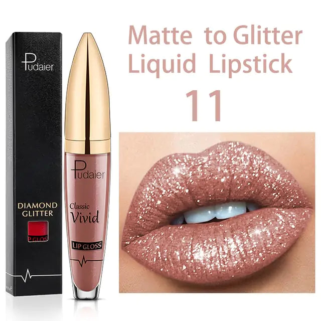 Waterproof Diamond Glitter Lip Gloss Shimmer Pearl Colour Lip Gloss 18 Colors Matte Glitter Liquid Diamond Lipstick