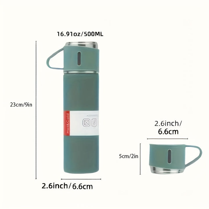 500ml Stainless Steel Insulated Water Cup Set - Premium, Leakproof & Portable Tumbler with 2 Lids for Travel, Outdoor Adventures & Driving - Keeps Drinks Hot or Cold - Total Trends Fusion