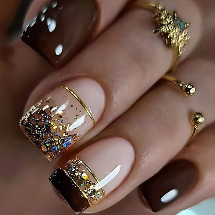 French Tip Press on Nails Short Square Fake Nails with Leopard Print French Bow Designs Nude Glue on Nails Press Ons Glossy False Nails Reusable Cute Stick on Nails for Women 24 Pcs