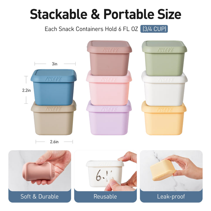 6oz Silicone Snack Containers For Kids Toddlers, Reusable Small Containers With Lids, Leak Proof Silicone Food Storage Containers, Stackable Toddler Lunch Box For Daycare, School, Travel - Total Trends Fusion