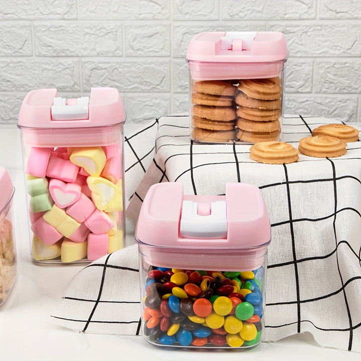 Pink Airtight Food Storage Container Set-10 Piece BPA Free Clear Plastic Cereal Canisters with Easy Lock Lids-Kitchen & Pantry Organization Containers for Sugar, Flour, Cereal, Labels & Marker (SC001, SC002, SC003, SC004) - Total Trends Fusion
