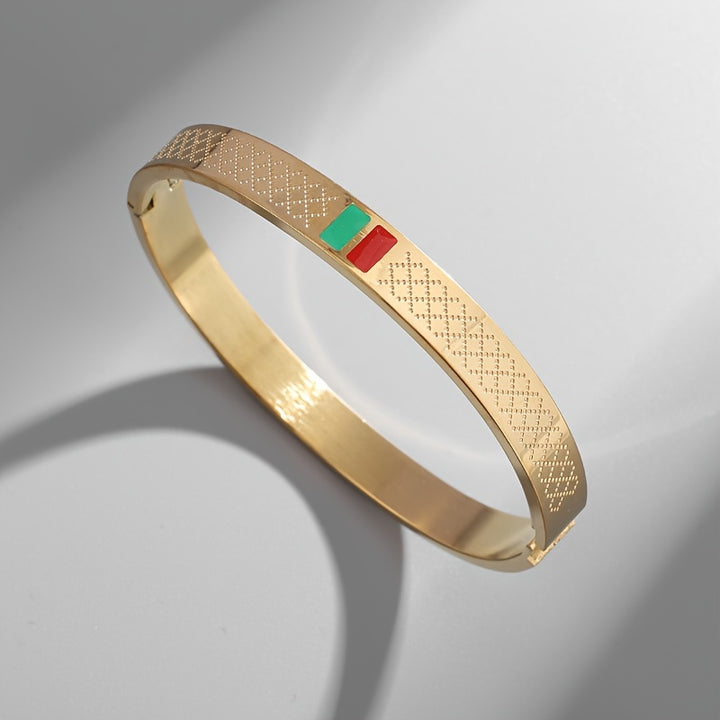 3pcs/set stainless steel green red enamel bracelets for women and men cuff bracelets for couples fashion luxury retro jewelry gifts - Total Trends Fusion
