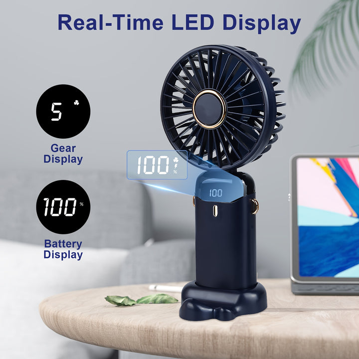 Portable Mini Handheld Fan - 5000mAh USB Rechargeable, Touch Control, 5-Speed Foldable Fan, LED Display, For Home, Office, Outdoor Hand Held/Desk/Neck Fan 3 In 1 Mini Fan With Base