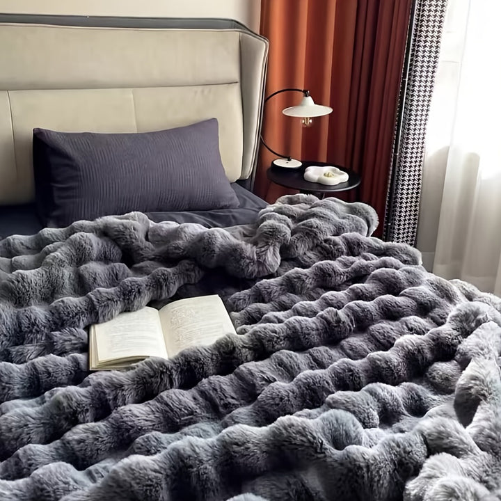 Luxurious Faux Rabbit Fur Throw Blanket - Ultra-Soft, Plush & Reversible for Sofa, Bed, Office & Travel - Cozy Christmas Gift in Sleek Solid Color