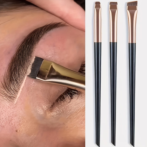 3Pcs Ultra-Thin Eyebrow Brush Set - Angled Precision Eyeliner Makeup Brushes, Synthetic Bristles Slanted Eye Brow Tinting Kit - Total Trends Fusion