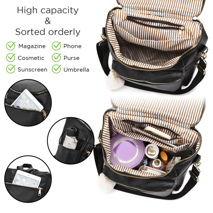 Women Fashion Backpack Purse Large Designer Travel Bag Ladies Shoulder Bags with Pompom, Backpack for College Work - Total Trends Fusion