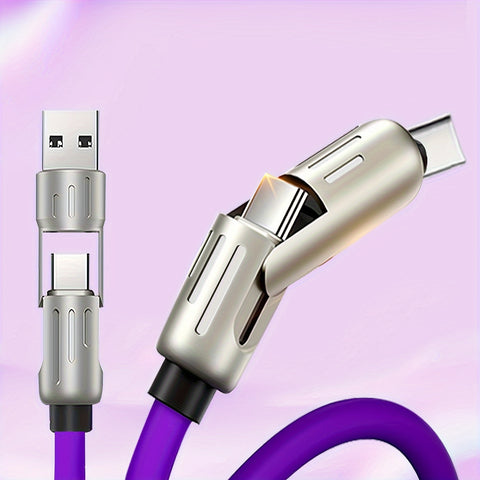 [Fast Arrival] 3.28ft Dual-Purpose 2-in-2 Data Cable - USB Cables with Copper Core Material, Silicone Multiple Charger Cord, USB-A+Type-C to 2-in-1 Type-C Interface for Fast Charging and Data Transfer - Durable and Tangle-Fre - Total Trends Fusion
