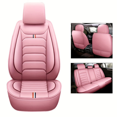 Pink 5 Seat Car Seat Covers Full Set Seat Cushion Covers Faux Leather Waterproof For Car Sedan SUV Truck Vans Front & Rear Row Seat 360° Full Protector - Total Trends Fusion