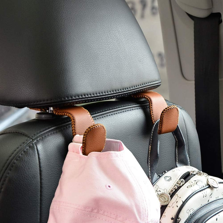 Car Hooks Universal Car Vehicle Back Seat Headrest Hanger Holder Hook Microfiber Leather & Stainless Steel for Bag Purse Cloth Drink Grocery (Black)