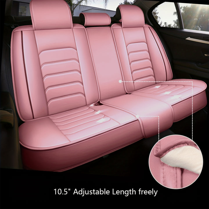 Pink 5 Seat Car Seat Covers Full Set Seat Cushion Covers Faux Leather Waterproof For Car Sedan SUV Truck Vans Front & Rear Row Seat 360° Full Protector - Total Trends Fusion