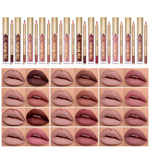 12-Color Matte Lipstick & Liner Set - Waterproof, Smudge-Proof Glaze with Long-Lasting Color, Perfect for All Skin Types - Ideal Christmas Gift, USHAS