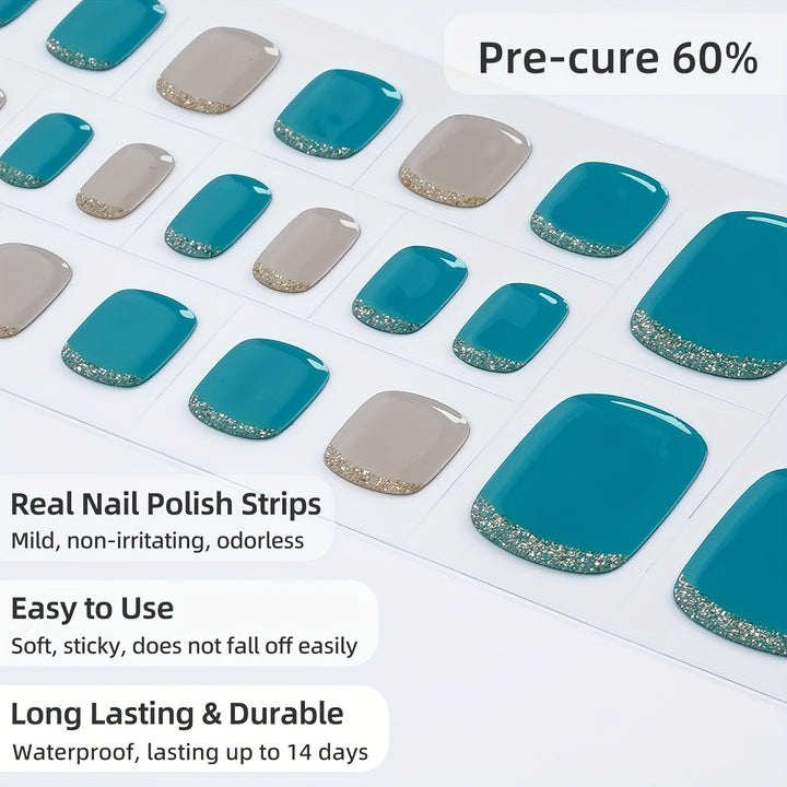 Semi Cured Gel Pedicure Strips, Works With Any UV Nail Lamps, Salon-Quality, Long Lasting, Easy To Apply & Remove - Includes 2 Prep Pads, Nail File & Wooden Stick - Total Trends Fusion