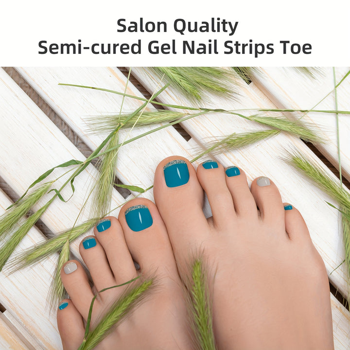 Semi Cured Gel Pedicure Strips, Works With Any UV Nail Lamps, Salon-Quality, Long Lasting, Easy To Apply & Remove - Includes 2 Prep Pads, Nail File & Wooden Stick - Total Trends Fusion