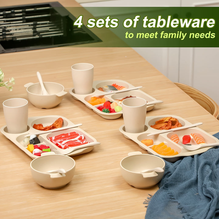 24pc Wheat Straw PP Plate Set, Unbreakable, BPA-Free, Reusable, Anti-scalding, Easy To Clean, Microwave Dishwasher Safe, Camping Utensils For Kitchen, Outdoor, Party, Home, Tableware Accessories, Beige - Total Trends Fusion