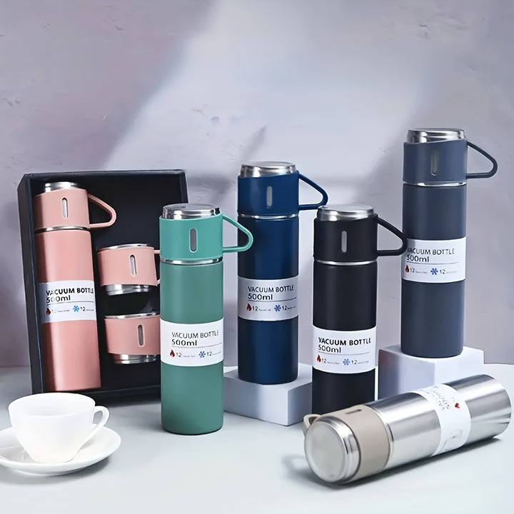 500ml Stainless Steel Insulated Water Cup Set - Premium, Leakproof & Portable Tumbler with 2 Lids for Travel, Outdoor Adventures & Driving - Keeps Drinks Hot or Cold - Total Trends Fusion