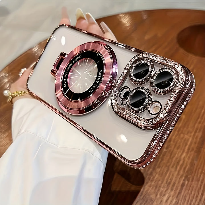 Luxury Bling Glitter Ring Bracket Magnetic Plating Phone Case For IPhone 15 14 13 12 11 Pro Max 15 Plus Kickstand Shockproof Soft Back Cove Accessories Protection - Total Trends Fusion