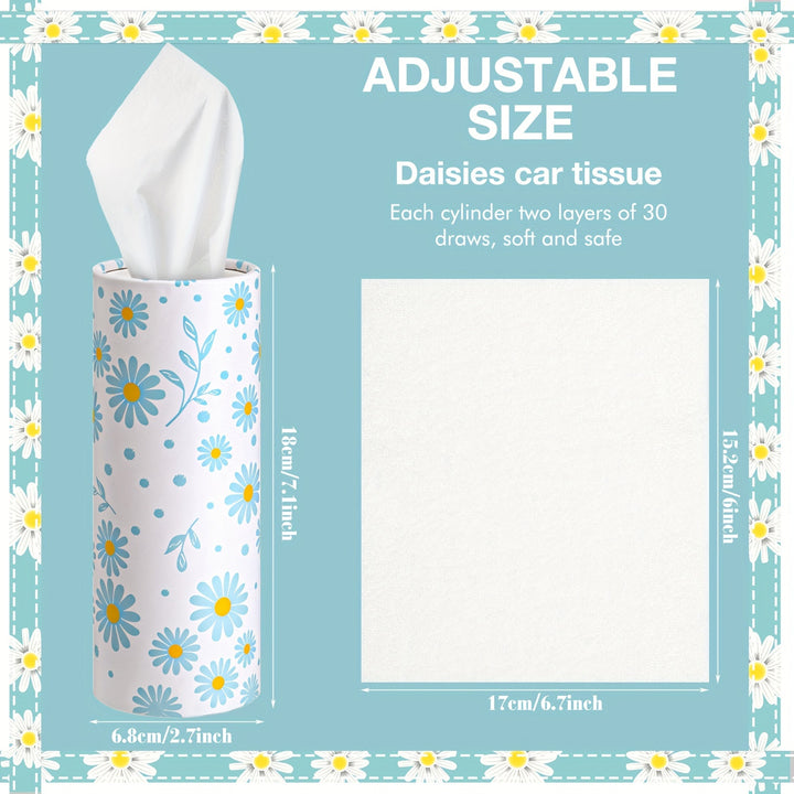 8 Pack Car Tissues Holder With Facial Tissues Bulk Car Tissues Cylinder Daisy Tissue Holder For Car Travel Tissues For Car Cup Holder Car Tissue Box Round Container (Blue, White) - Total Trends Fusion