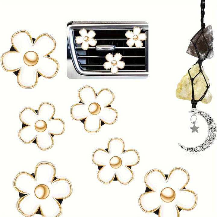 Car Freshener Decorative Clip & Daisy Flowers Air Vent Clips, Cute Car Accessories For Women Interior With 6 Fragrance Tablets Smoky Quartz And Citrine, Car Charms For Rear View Mirror, Hanging Car - Total Trends Fusion