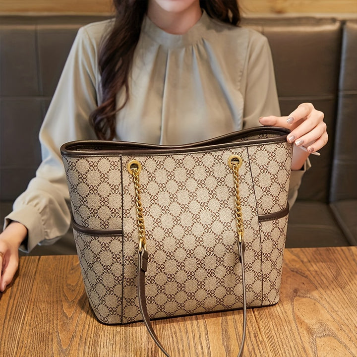 Retro Printed Tote Bag, Large Capacity Shoulder Bag, Fashionable Portable Women's Bag - Total Trends Fusion